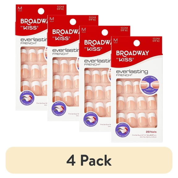 (4 pack) Broadway by Kiss French Tip Press On Nails, ‘Infinite’, White, Short Squoval, 28 Count