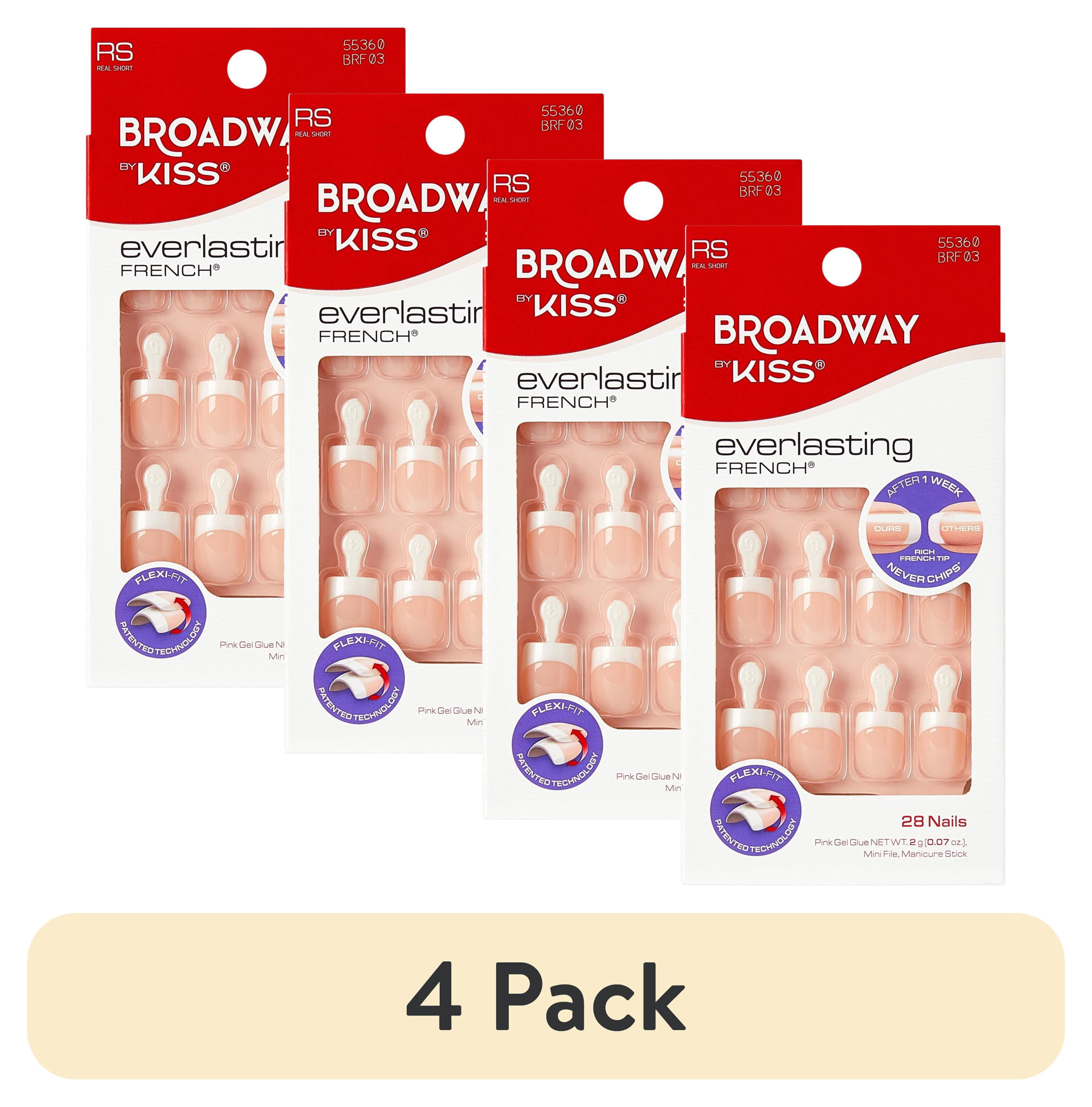 (4 pack) Broadway by Kiss French Tip Press On Nails, ‘String of Pearls’, White, Short Squoval, 28 Count