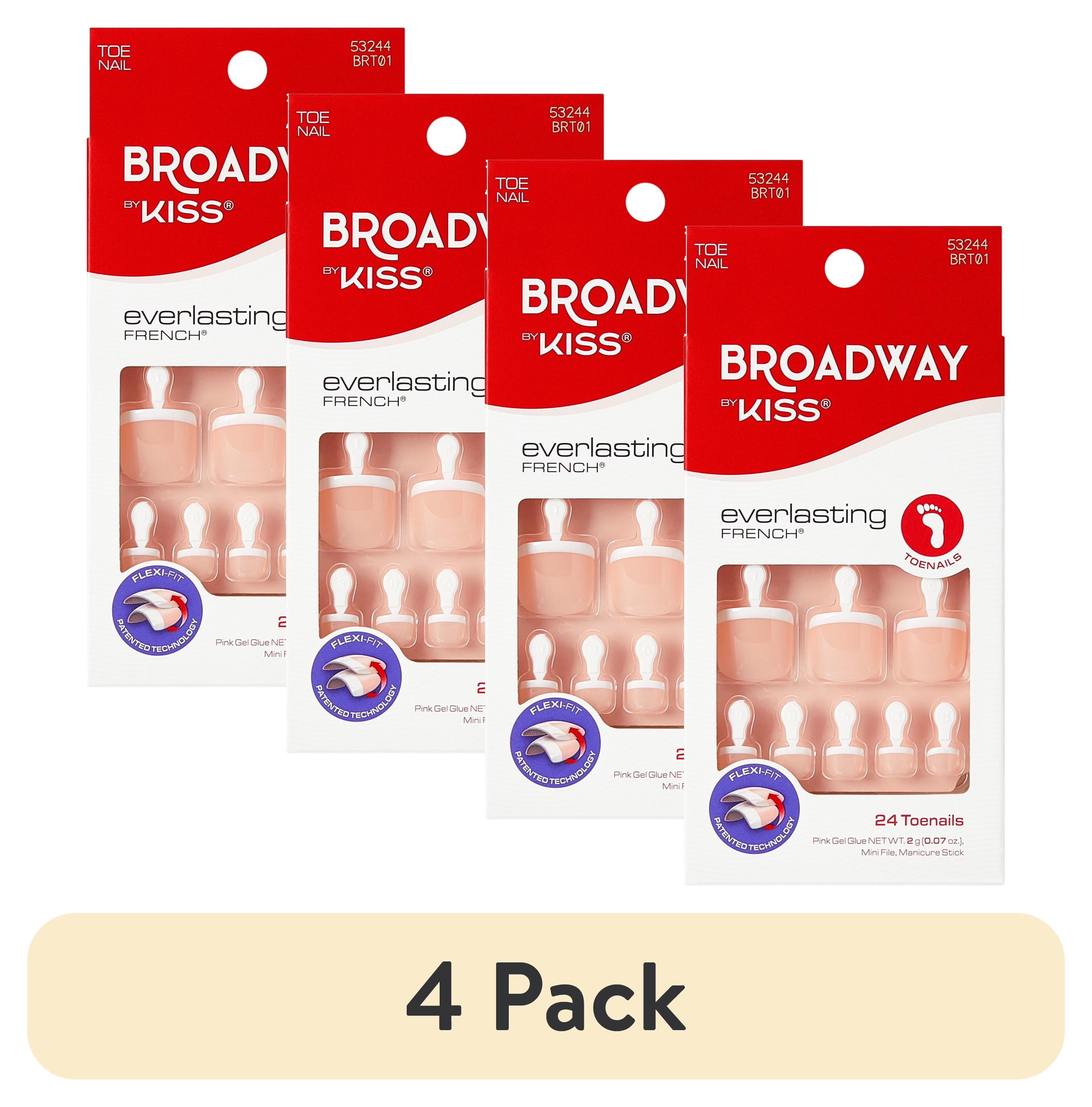 (4 pack) Broadway by Kiss Press On Toenails, ‘Limitless’, White, Squoval, 24 Count
