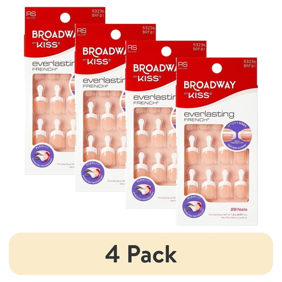 (4 pack) Broadway by Kiss French Tip Press On Nails, ‘Endless’, White, Short Squoval, 28 Count