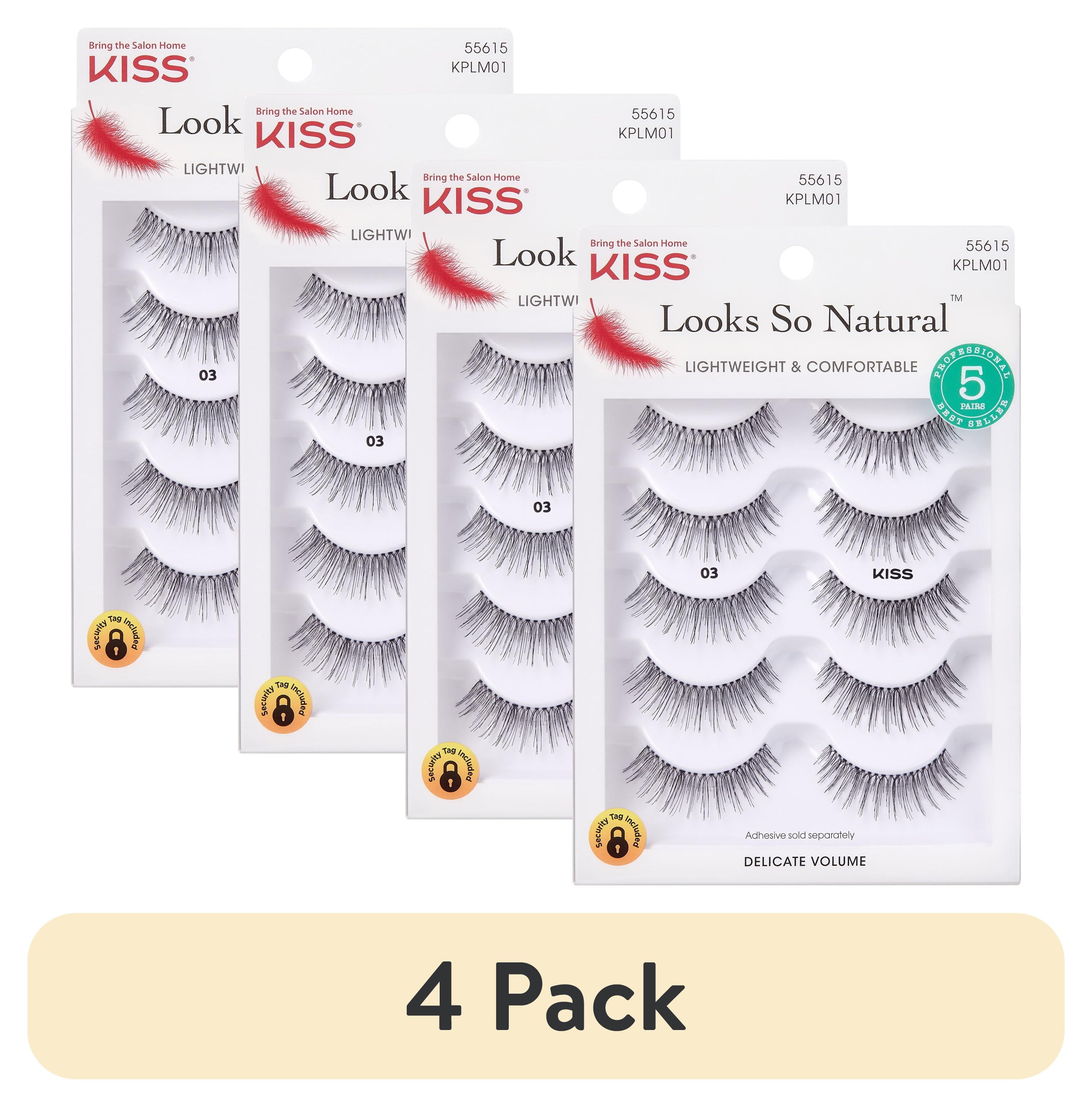 (4 pack) Kiss Looks So Natural 100% Human Hair False Eyelashes Multipack #03, 5 Pairs