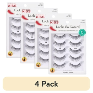(4 pack) KISS Looks So Natural 100% Human Hair False Eyelashes Multipack #03, 5 Pairs