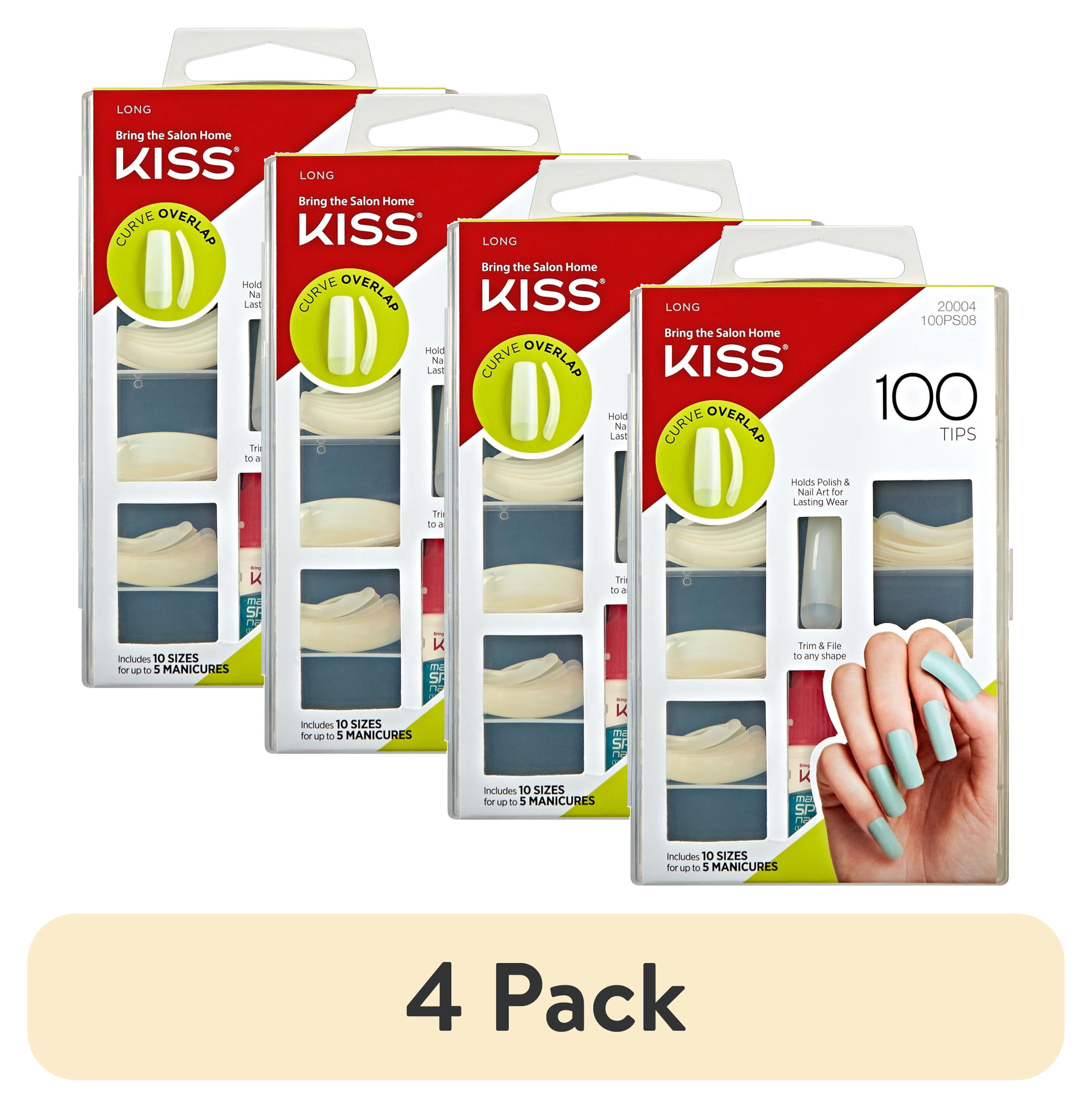 (4 pack) KISS Full-Cover Curve Overlap Long Square Oval Press on Nails with Glue, Clear, 100 Pieces