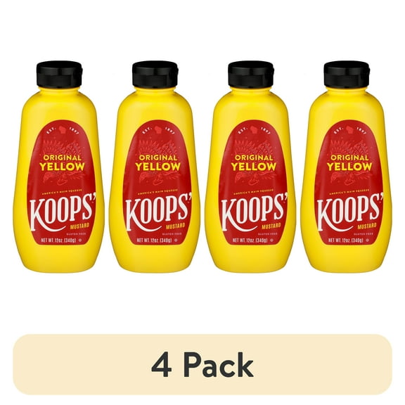 (4 pack) KOOPS' Mustard, Original Yellow Mustard, 12 oz