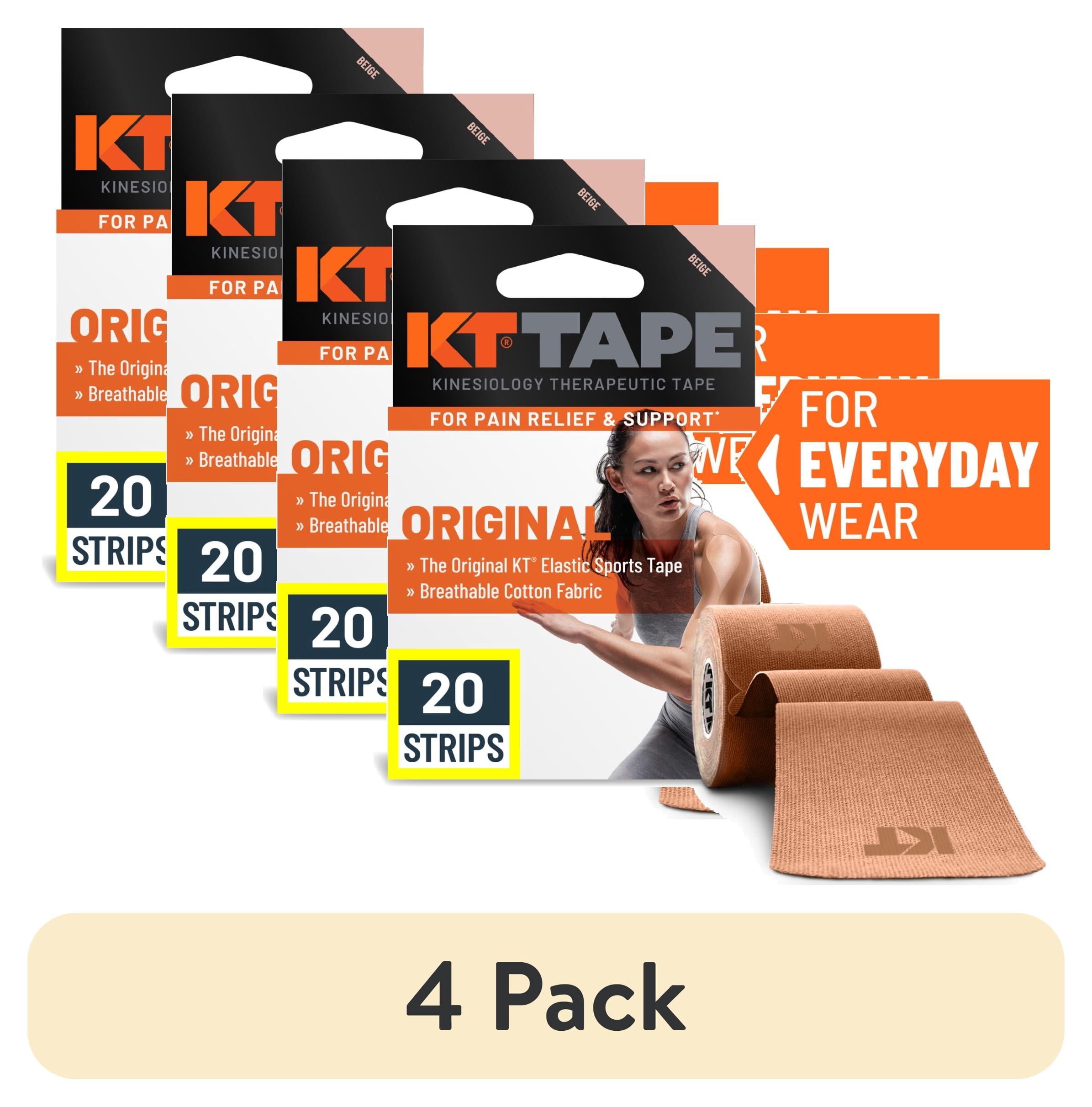 (4 pack) KT Tape Original Cotton Kinesiology Tape, Beige, 20 Precut Strips