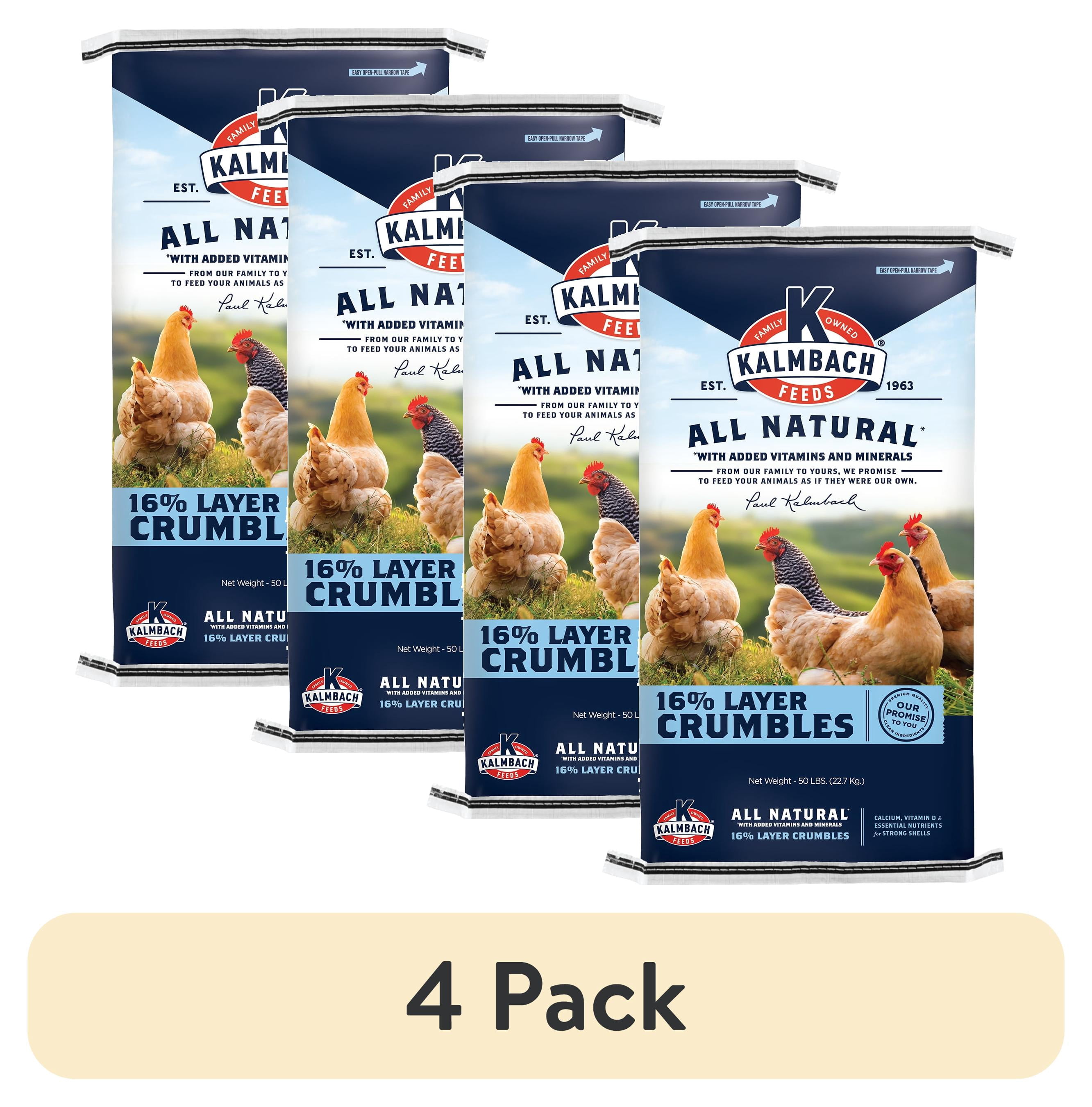 (4 pack) Kalmbach Feeds All Natural 16% Layer Crumbles Chicken Feed, 50 lb