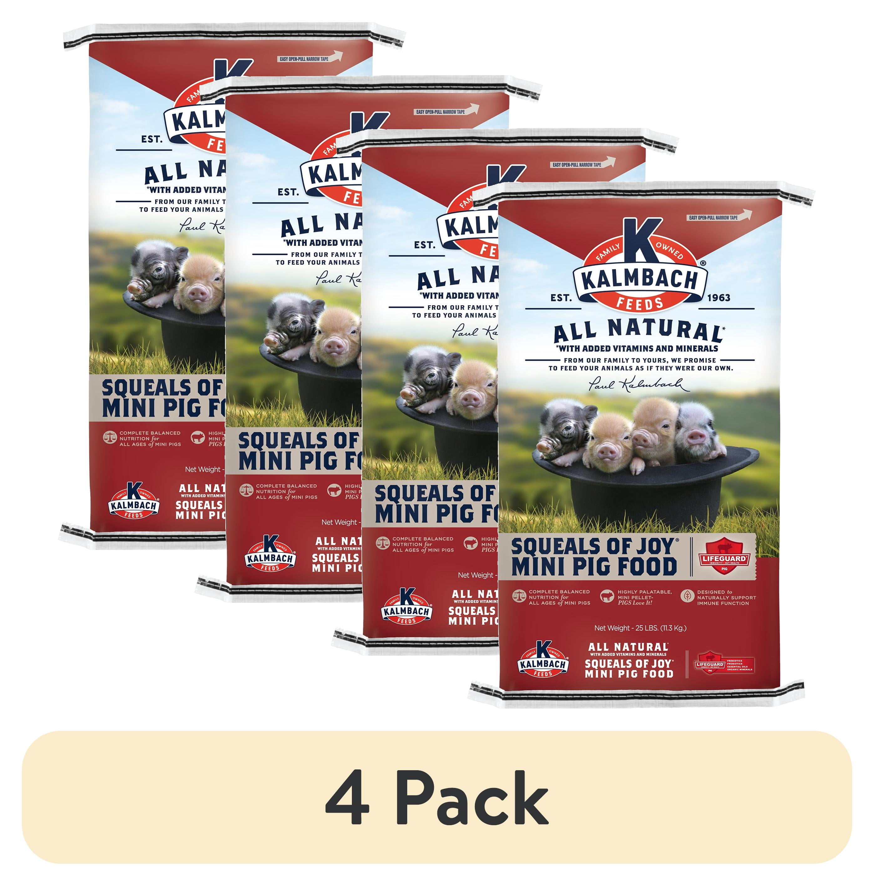 (4 pack) Kalmbach Feeds Squeals of Joy 16% Mini Pellet Food for Mini Pigs, 25 lb