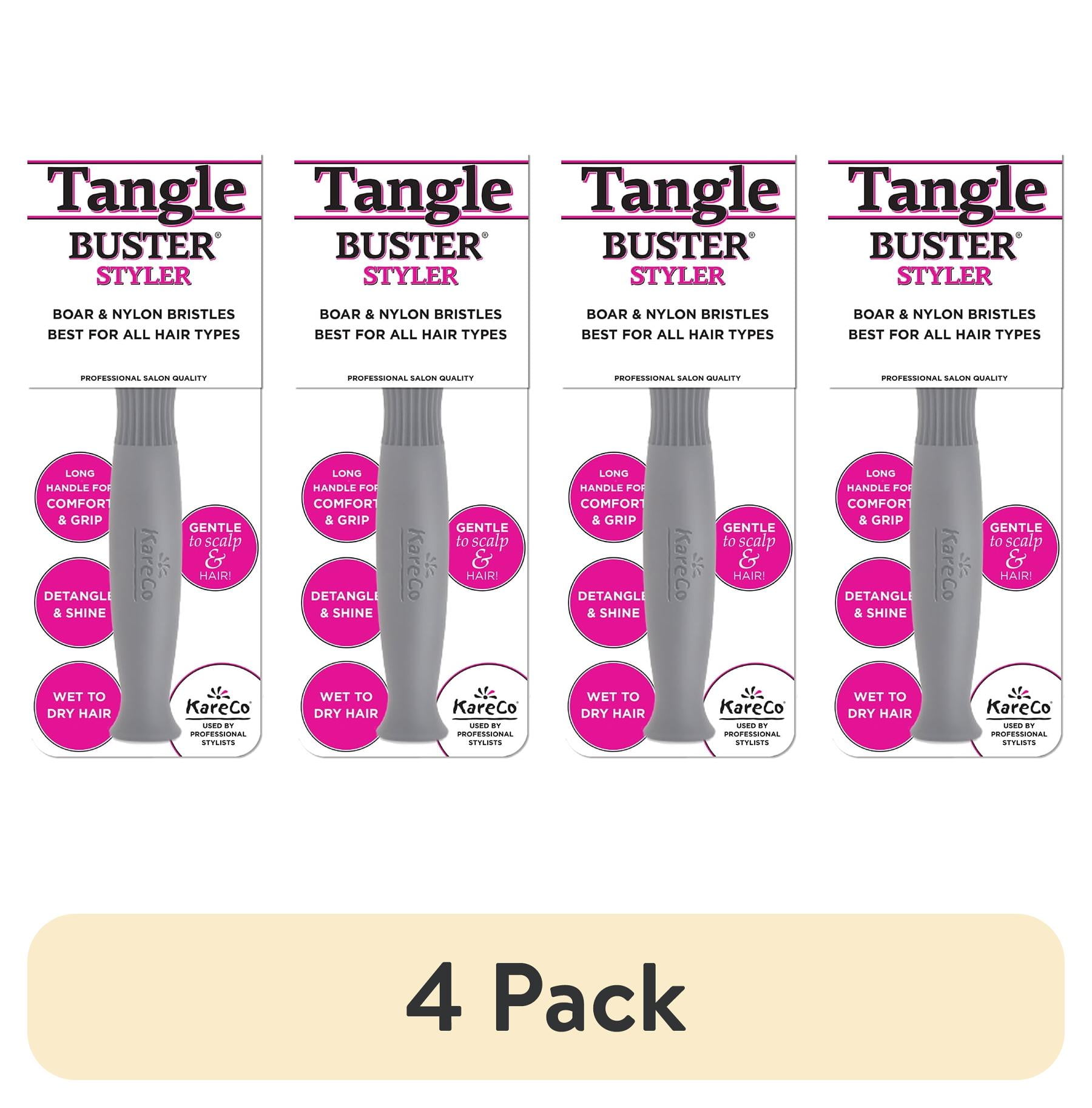 (4 pack) KareCo Tangle Buster Styler Salon Professional Flexible Paddle Brush, Grey, Mixed Bristles