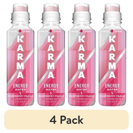 (4 pack) Karma Energy Water, Raspberry Peach, 18 fl. oz., 1 Count Bottle