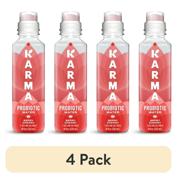 (4 pack) Karma Probiotic Water, Berry Cherry, 18 fl. oz., 1 Count Bottle