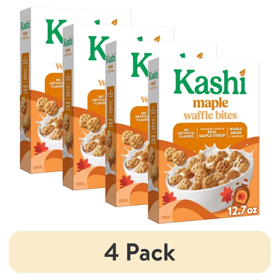 (4 pack) Kashi Breakfast Cereal, Whole Grain, Vegan, Maple Waffle Bites, 12.7oz Box (1 Box)