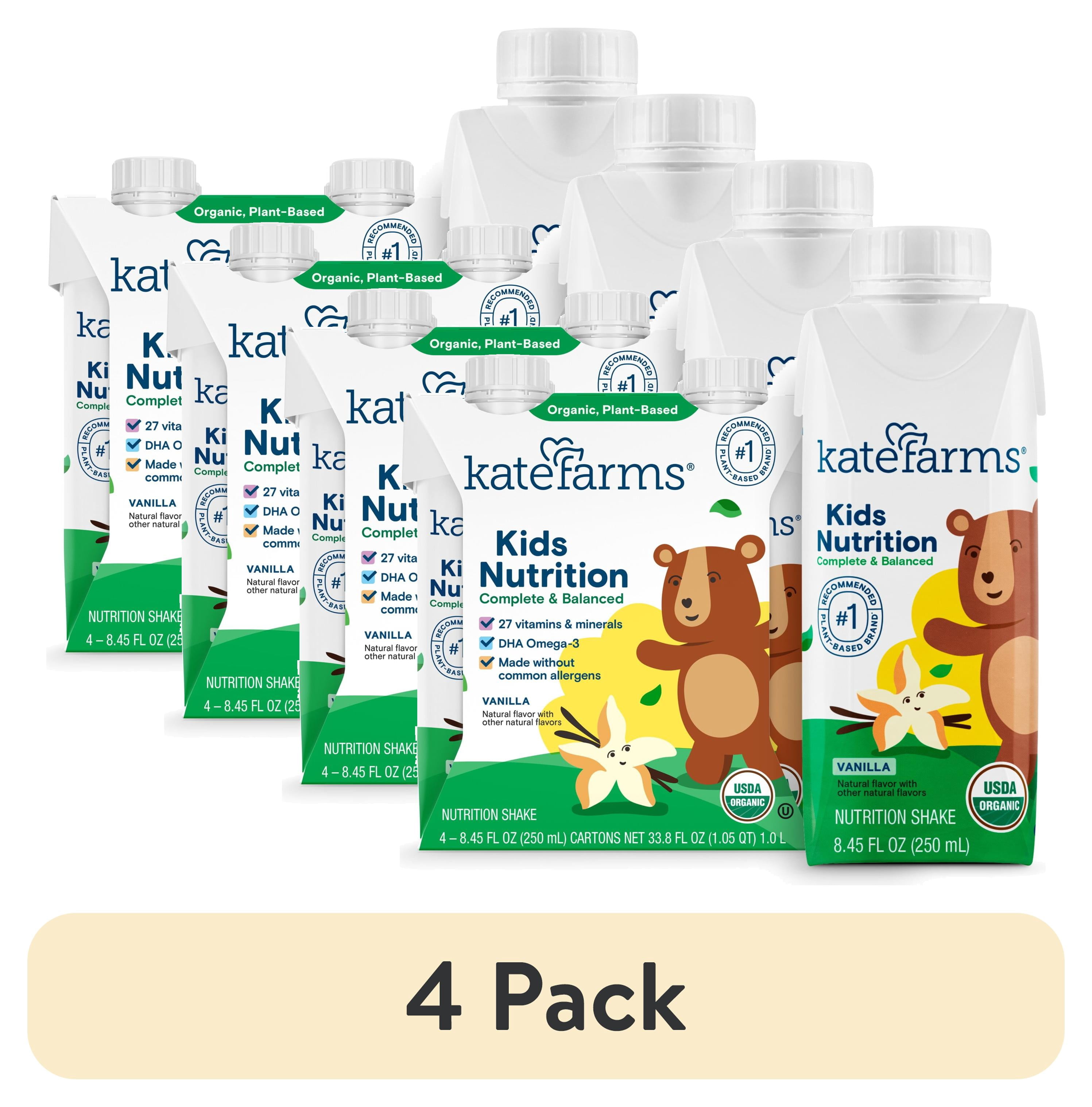 (4 pack) Kate Farms Kids Nutrition Shake, Vanilla, 4 Pack, 8.45 fl oz