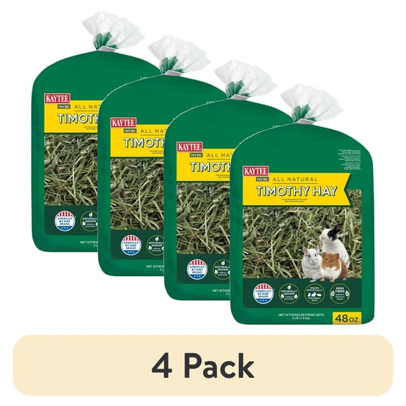 (4 pack) Kaytee Forti-Diet All Natural Timothy Hay for Rabbits, Guinea Pigs, Hamsters, Chinchillas and Other Small Animals, 48 ounce
