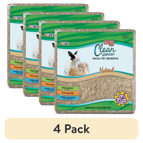 (4 pack) Kaytee Forti-Diet Clean Comfort Small Animal Natural Bedding for Rabbits, Hamster, Guinea Pigs 72L