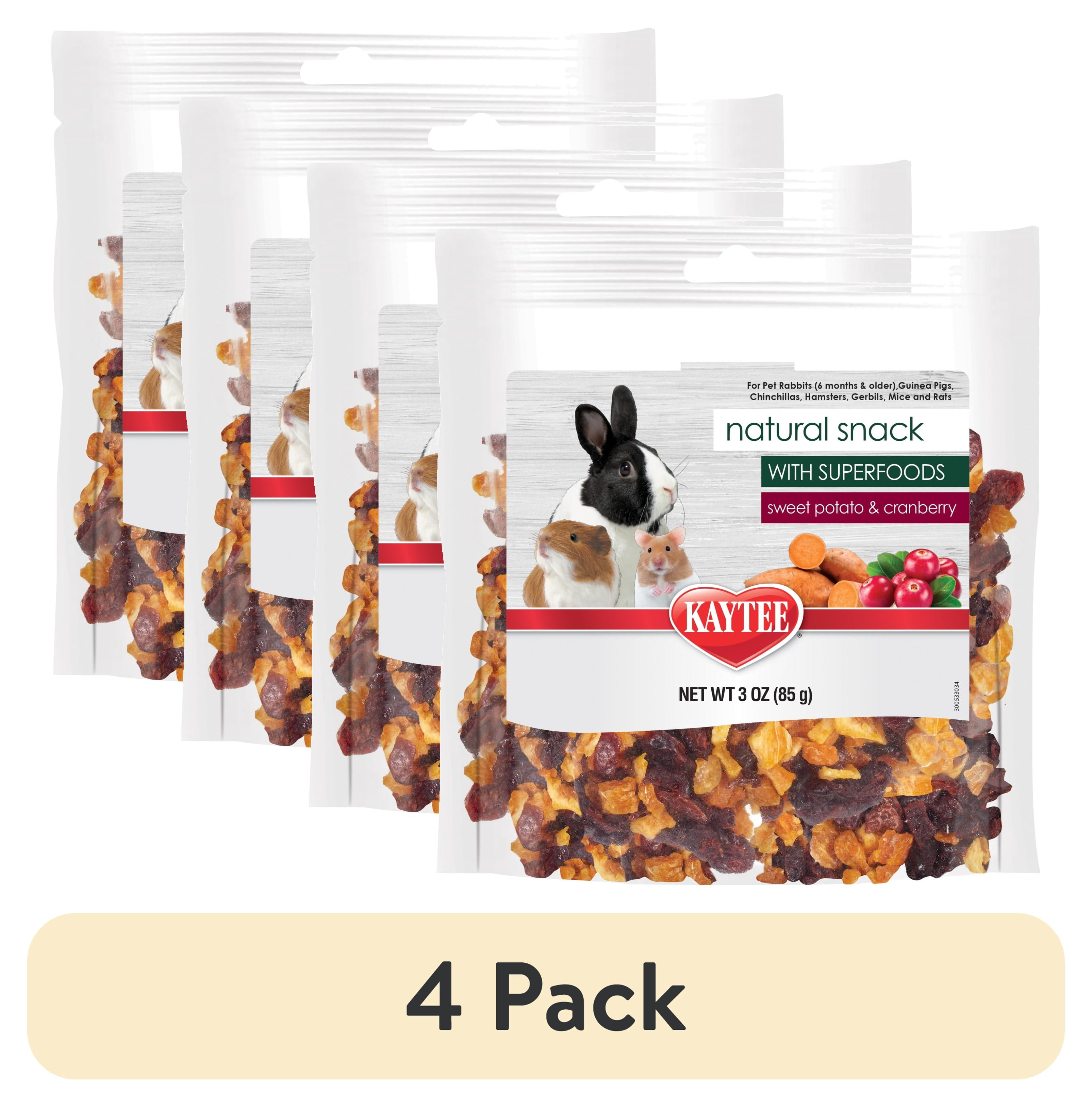 (4 pack) Kaytee Natural Dry Snack for Small Animals, Sweet Potato & Cranberry Treat or Topper, 3 oz