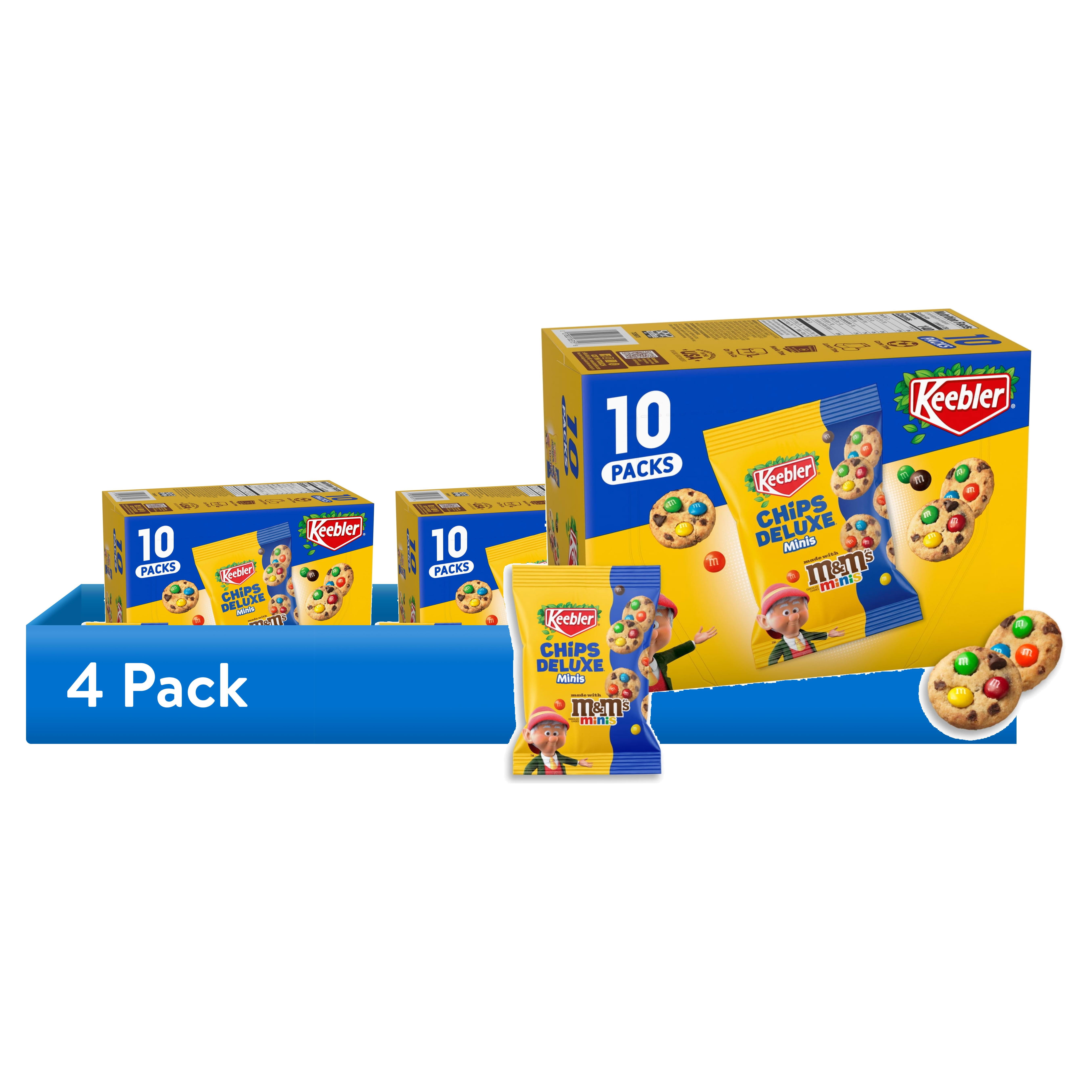 (4 pack) Keebler Chips Deluxe Minis Made with M&M’s, Chocolate Chip Cookies, 1 oz Pouches, 10 Count