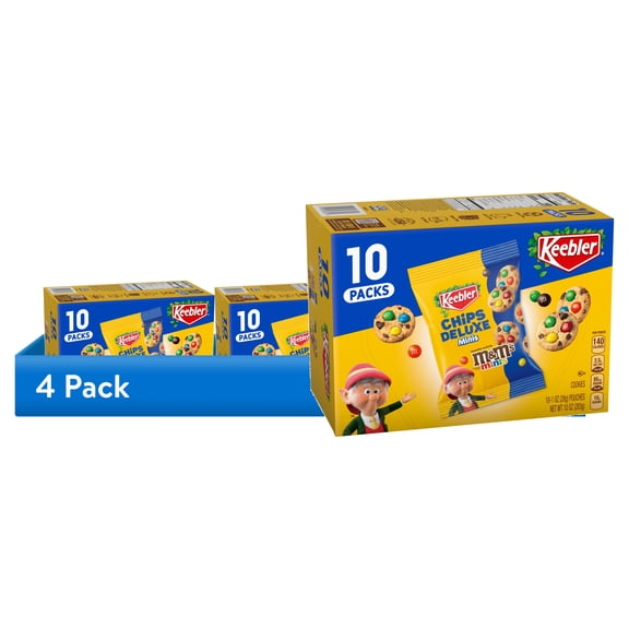 (4 pack) Keebler Chips Deluxe Minis Made with M&Ms, Chocolate Chip Cookies, 1 oz Pouches, 10 Count