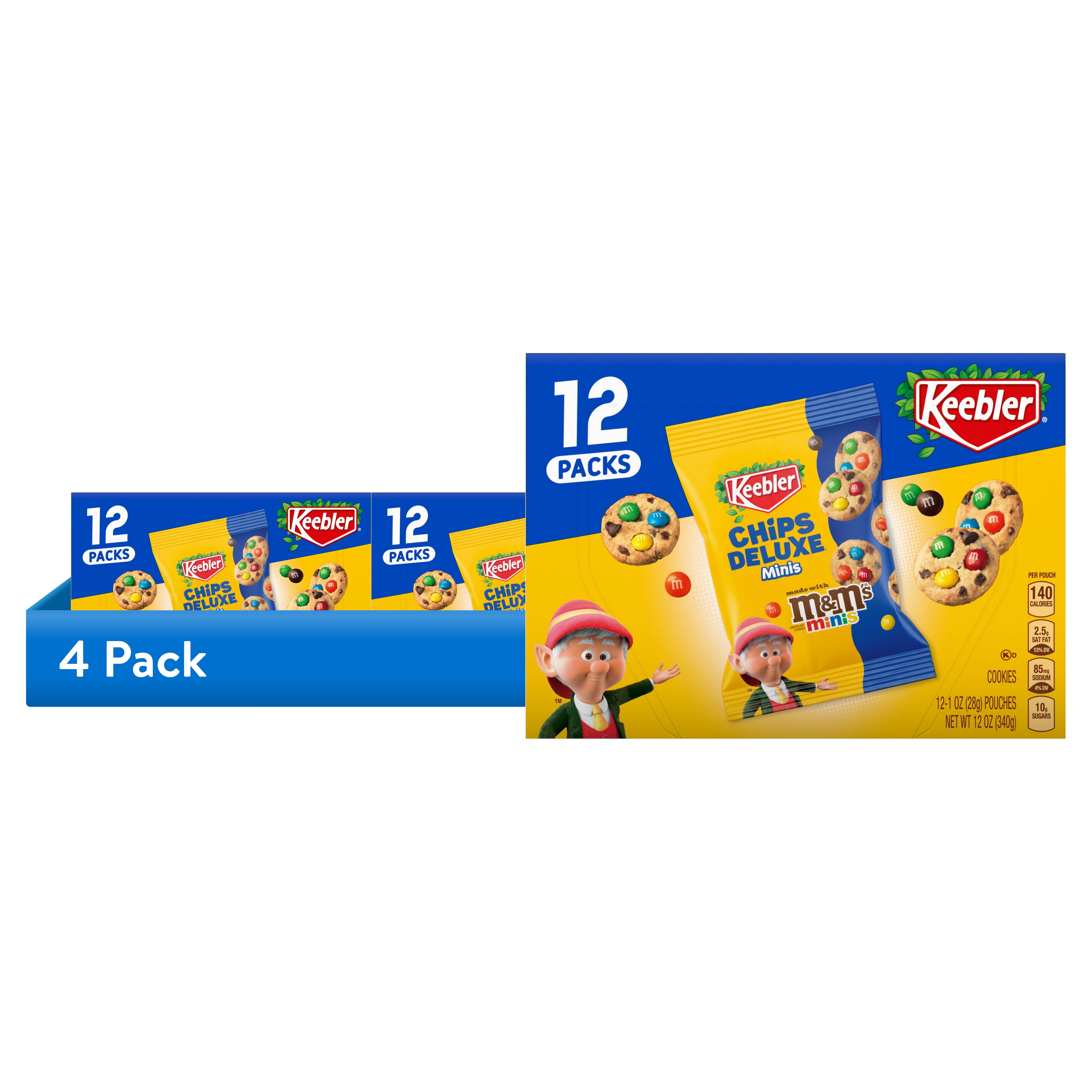 (4 pack) Keebler Chips Deluxe Minis Made with M&Ms, Chocolate Chip Cookies, 1 oz Pouches, 12 ct