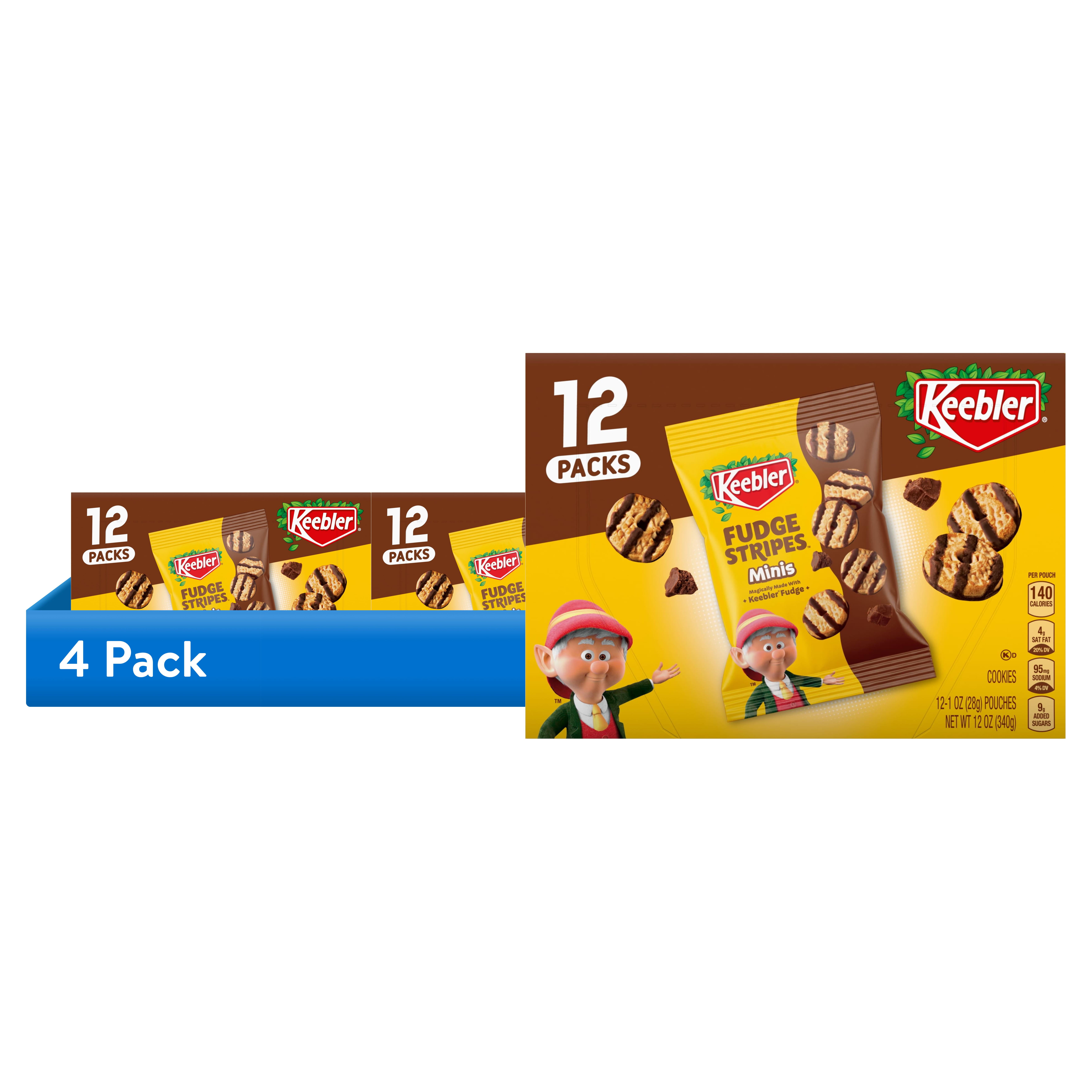 (4 pack) Keebler Fudge Stripes Minis, Baked Shortbread Cookies Coated in Keebler Fudge, 1 oz Pouches, 12 Ct