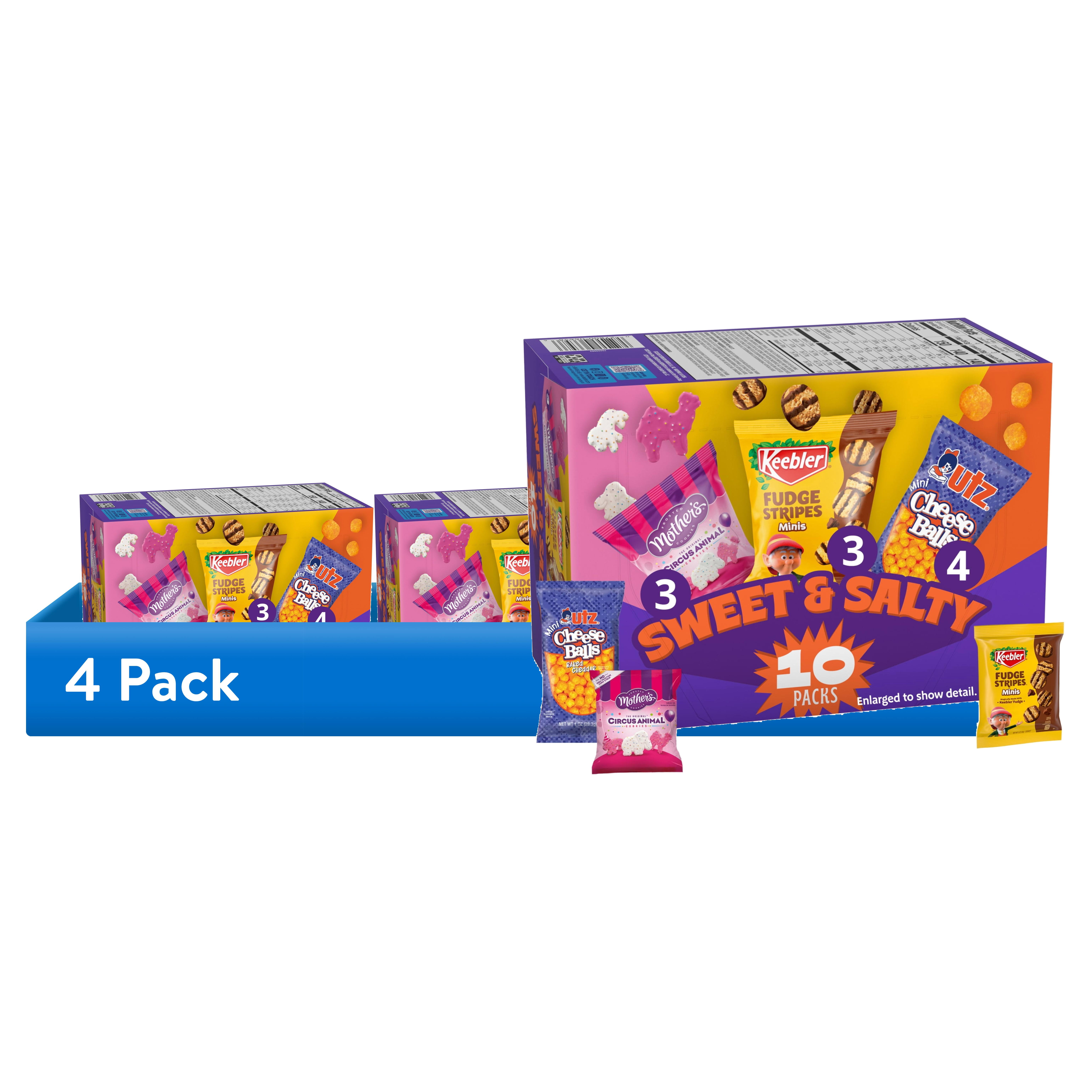 (4 pack) Keebler Sweet & Salty Variety Pack, 10-Count Box, Mother’s Circus, Keebler Fudge Stripes, and Utz Cheese Balls, 10 oz
