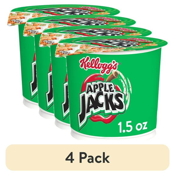 (4 pack) Kellogg's Apple Jacks Breakfast Cereal Cups, Kids Cereal, Family Breakfast, Original, 1.5oz Cup (1 Cup)