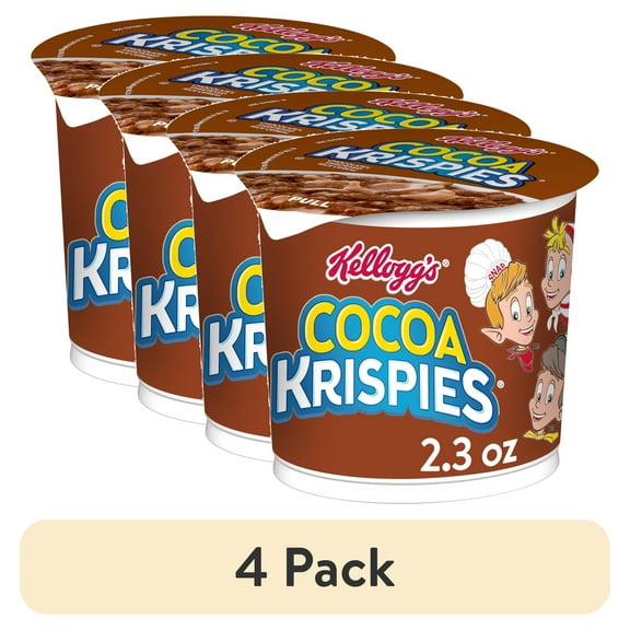 (4 pack) Kellogg's Cocoa Krispies Breakfast Cereal Cup, Kids Snacks, Family Breakfast, Chocolatey Flavor, 2.3oz Cup (1 Cup)