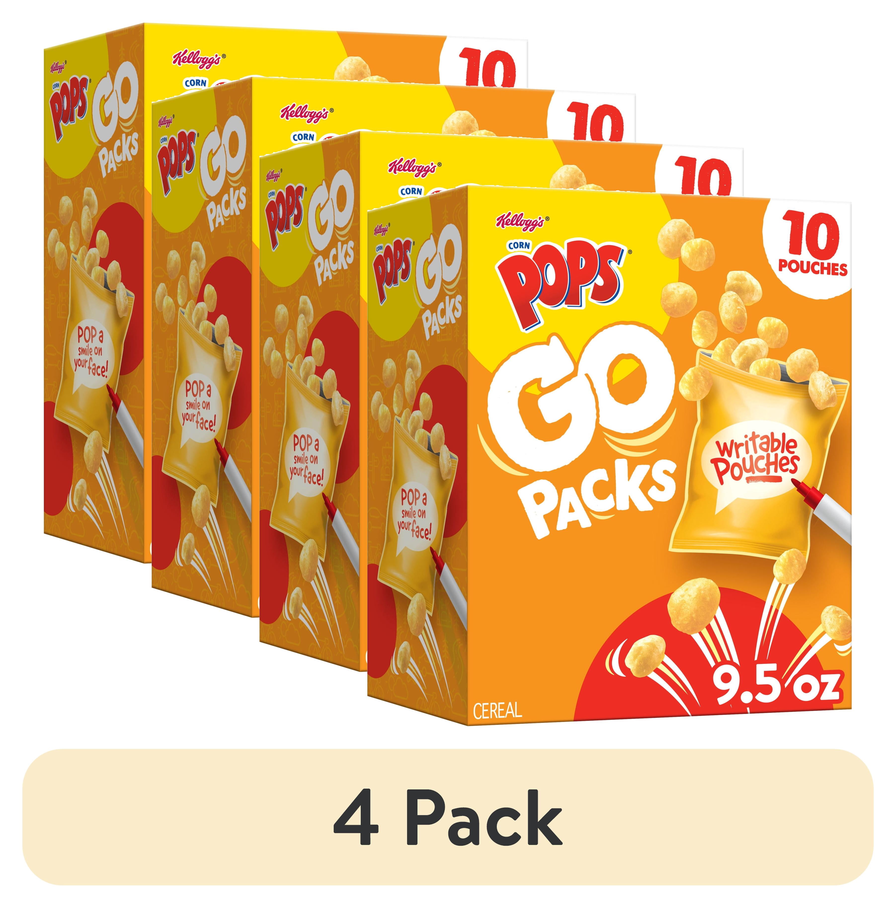 (4 pack) Kellogg's Corn Pops Go Packs Original Cereal, Kids Snacks, 9.5 oz, 10 Count