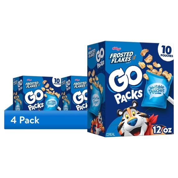 (4 pack) Kellogg's Frosted Flakes Go Packs Cereal, Kids Snacks, Lunch Snacks, Original, 12oz Box (10 Pouches)