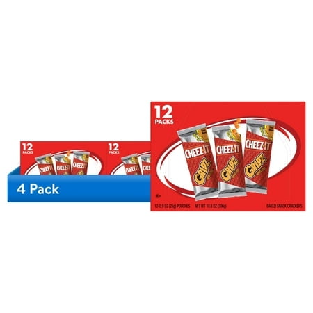 (4 pack) Gripz Cheez-It Original Mini Cheese Crackers, Kids Snacks, 12 Count