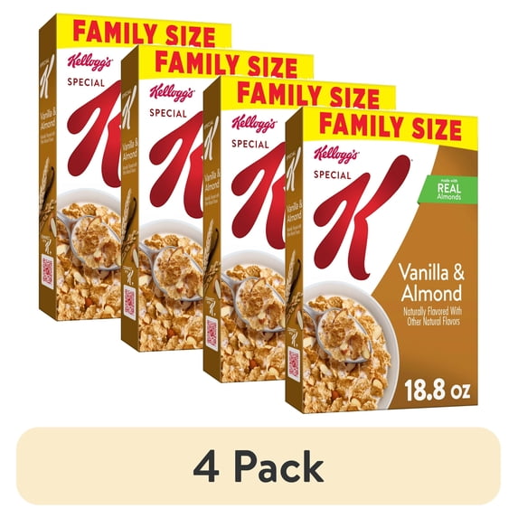 (4 pack) Kellogg's Special K Breakfast Cereal, 11 Vitamins and Minerals, Made with Real Almonds, Family Size, Vanilla and Almond, 18.8oz Box (1 Box)