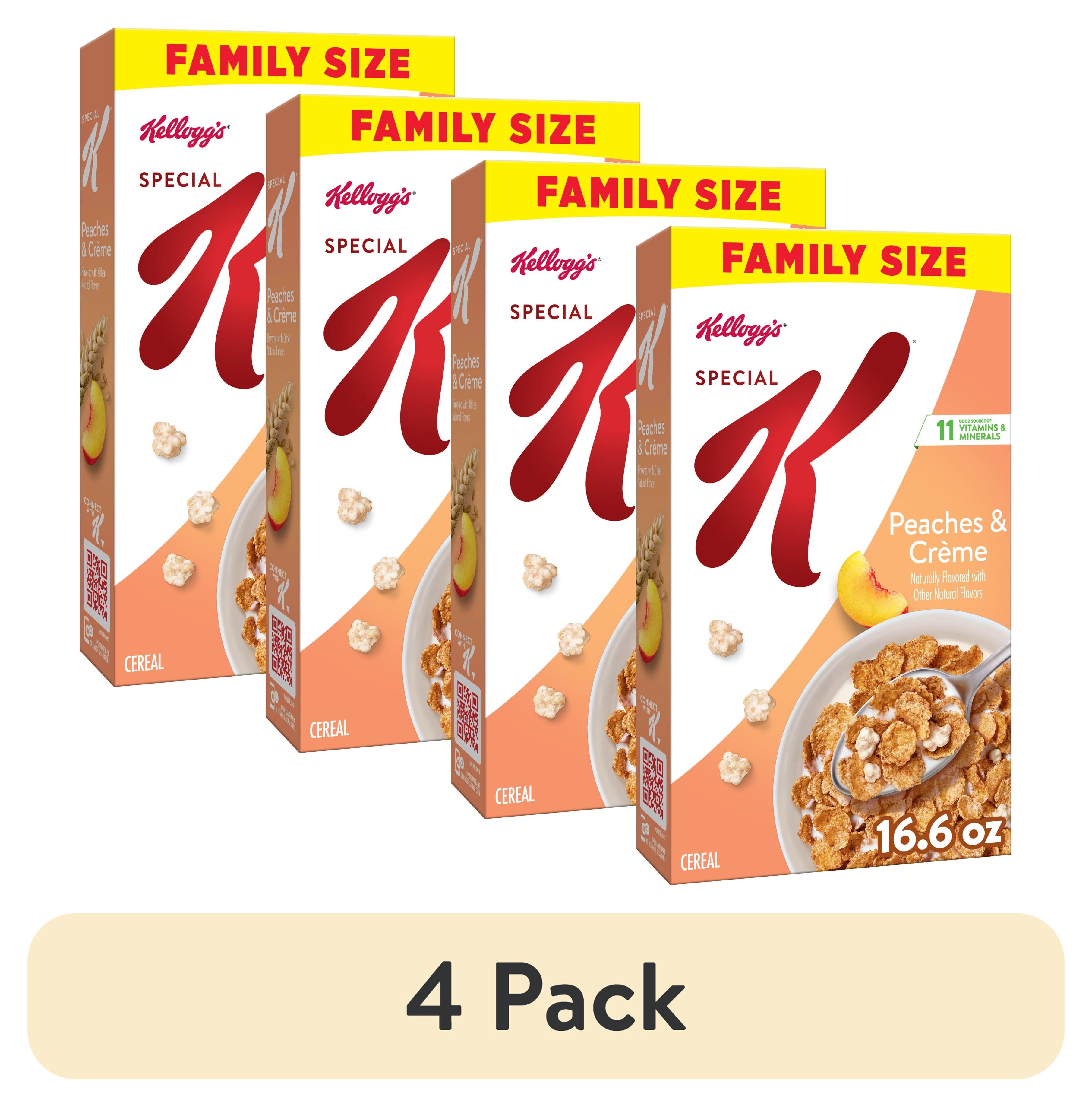 (4 pack) Kellogg's Special K Peaches and Creme Breakfast Cereal, Fiber Cereal, Family Size, 16.6 oz