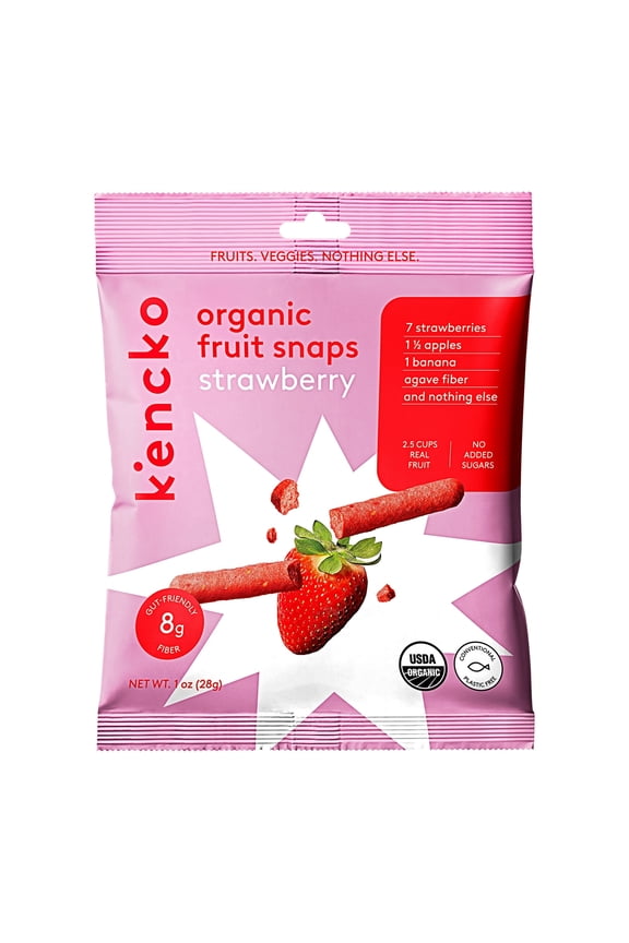 (4 pack) Kencko Strawberry Organic Fruit Snaps, Freeze Dried Fruit Snacks, 1 oz