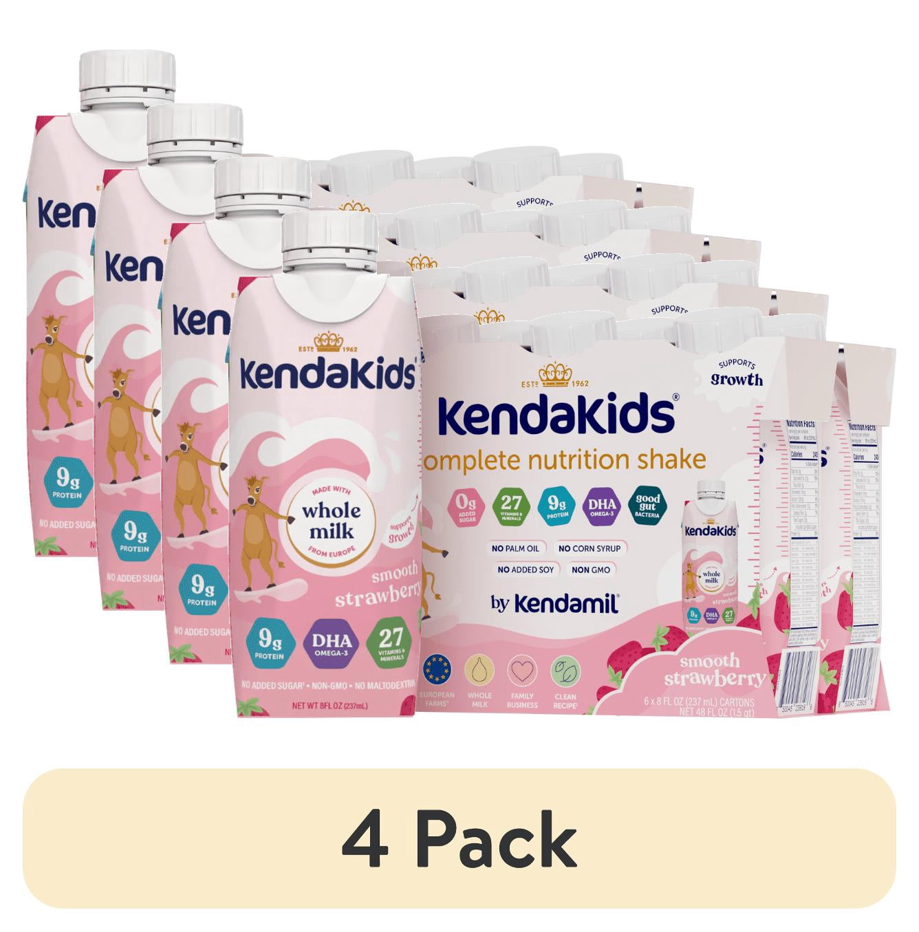 (4 pack) KendaKids Complete Nutrition Shake with Protein & DHA, Strawberry, 8 fl oz, (6 Pack)