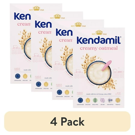 (4 pack) Kendamil Whole Grain Baby Cereal, Creamy Oatmeal, Whole Milk, 2nd Foods, 8oz Box (11-Servings)