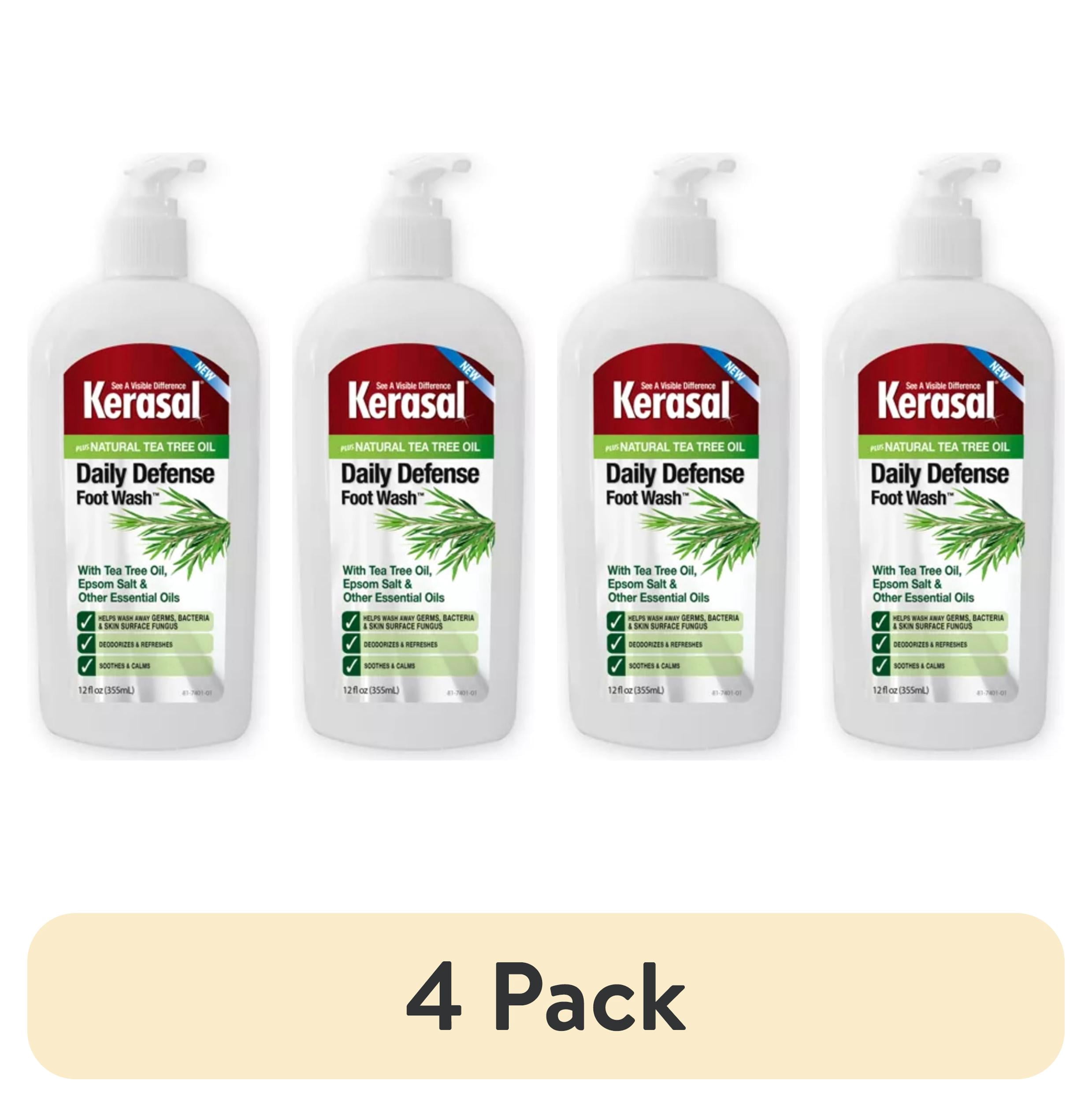 (4 pack) Kerasal Daily Defense Foot Wash Plus Natural Tea Tree Oil, 12 fl oz (355 ml)