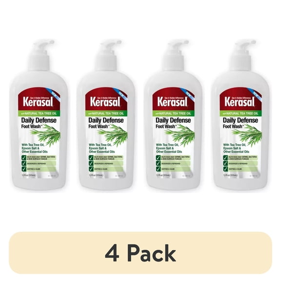 (4 pack) Kerasal Daily Defense Foot Wash Plus Natural Tea Tree Oil, 12 fl oz (355 ml)