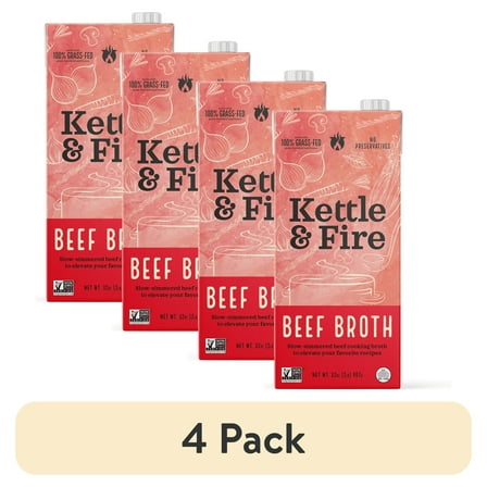 (4 pack) Kettle & Fire Beef Cooking Broth, Shelf-Stable, 32 oz