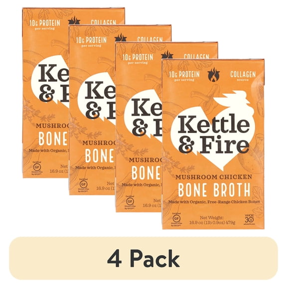 (4 pack) Kettle & Fire Bone Broth Mushroom Chicken 16.2 oz