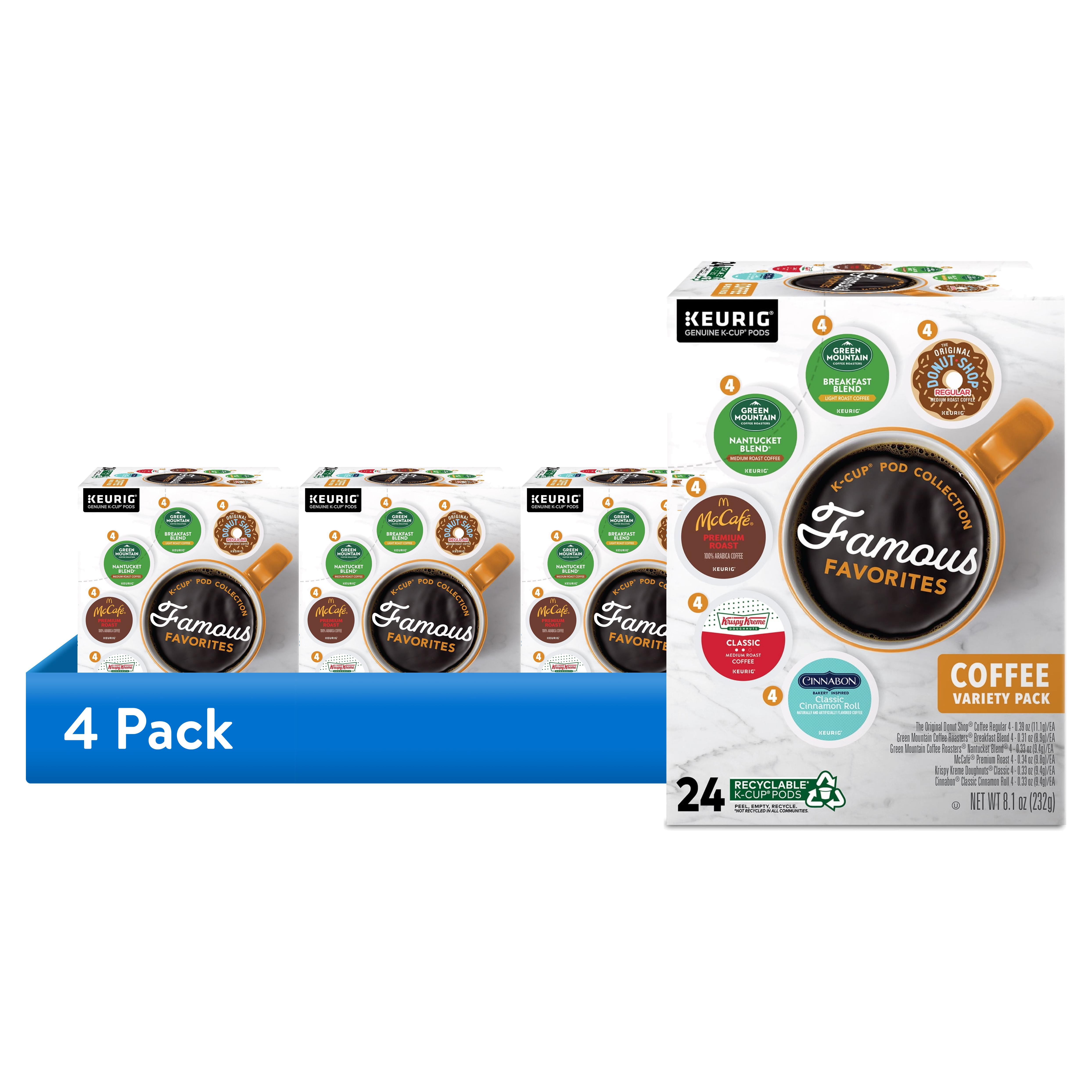 (4 pack) Keurig, Famous Favorites Variety Pack Medium Roast K-Cup Coffee Pods, 24 Count