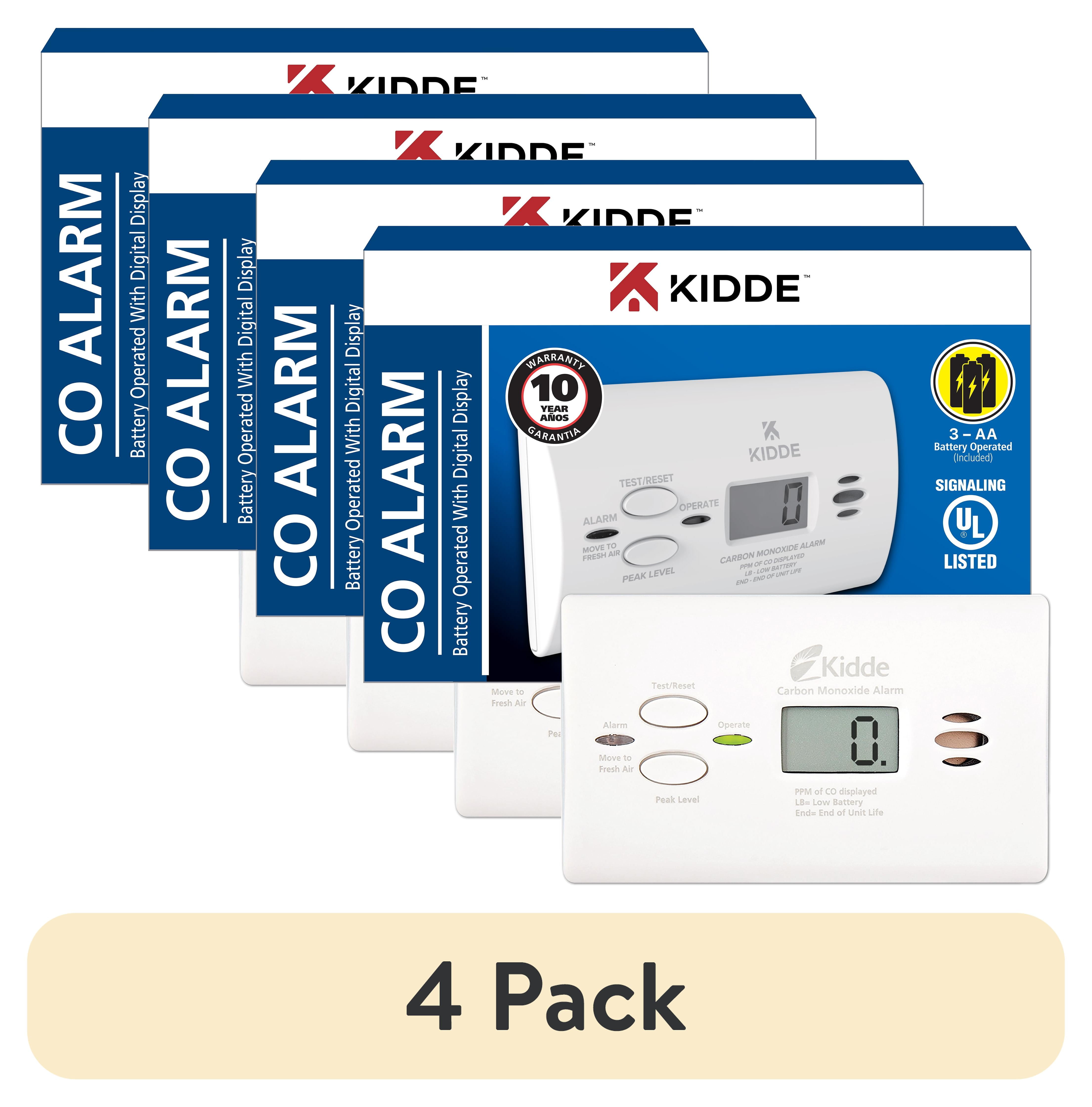 (4 pack) Kidde Battery-Operated Carbon Monoxide Alarm with Digital Display, KN-COPP-B-LPM