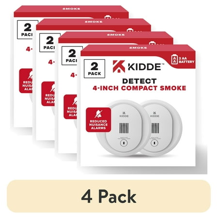(4 pack) Kidde Battery-Operated Photoelectric Smoke Detector Alarm, 4-inch, Batteries Included, 2 Pack