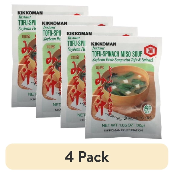 (4 pack) Kikkoman Instant Tofu-Spinach Miso Soup Mix, 1.05 oz