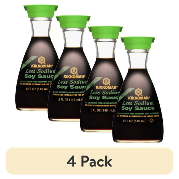 (4 pack) Kikkoman Soy Sauce, Less Sodium, 5 fl oz Bottle