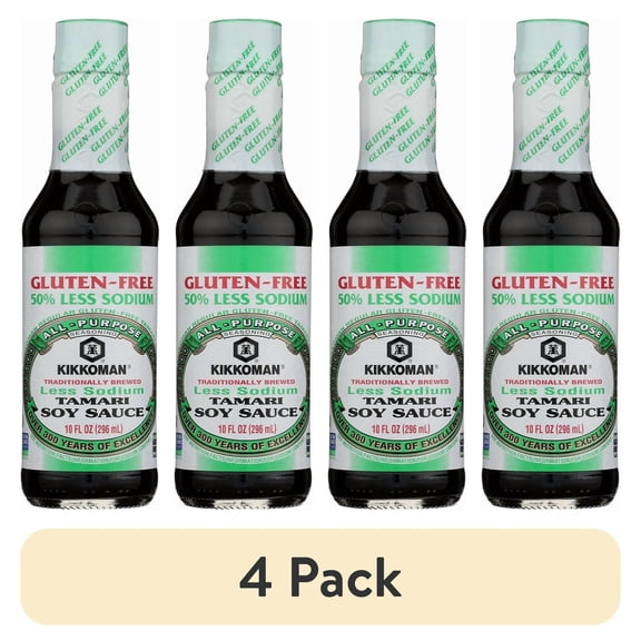(4 pack) Kikkoman Tamari Less Sodium Soy Sauce, 10 fl oz Bottle