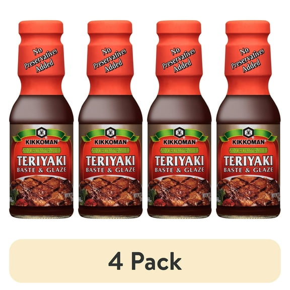(4 pack) Kikkoman Teriyaki Baste & Glaze (No Preservatives Added), 11.8oz, Shelf Stable, Glass Bottle, New