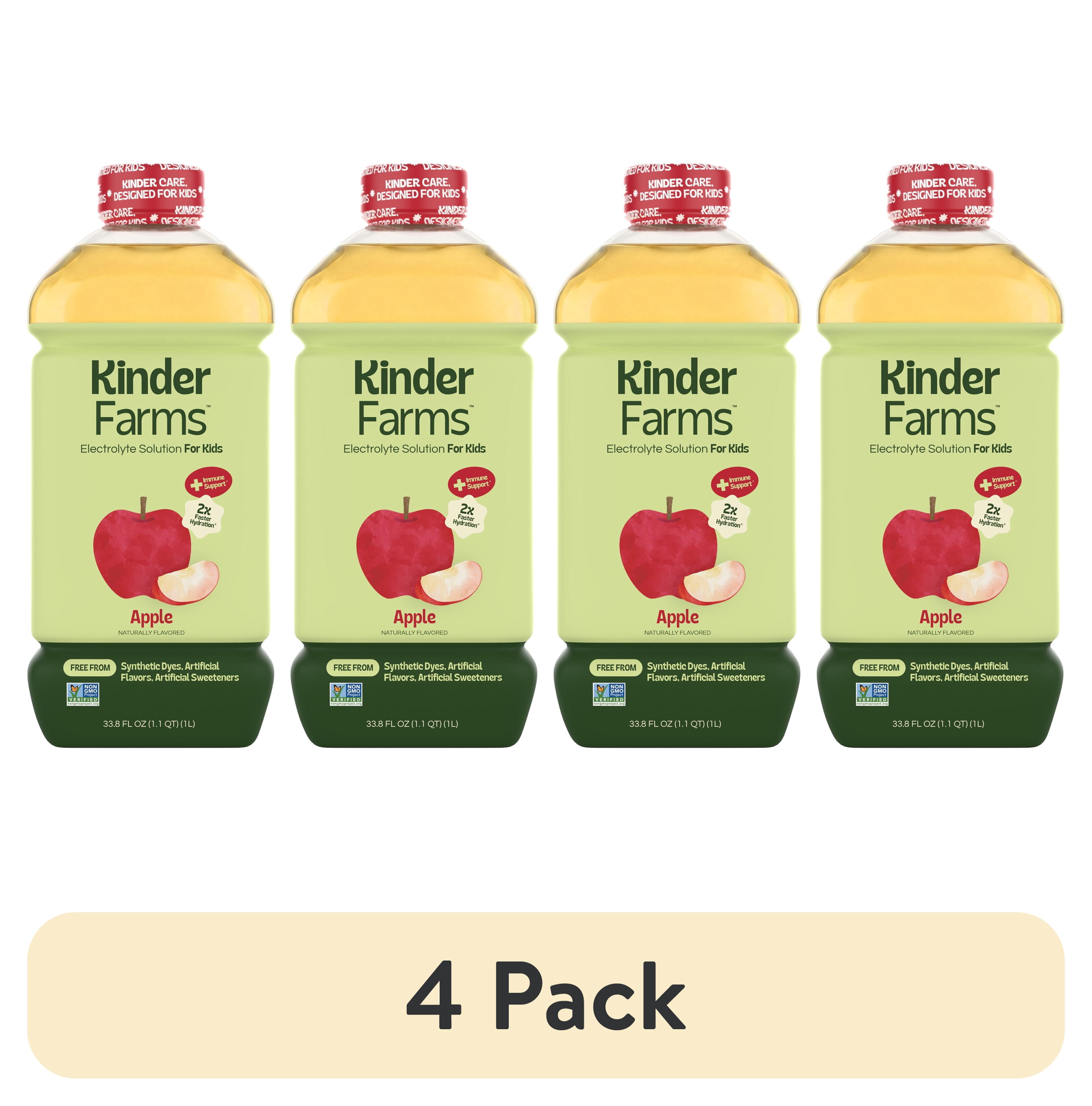 (4 pack) KinderFarms Electrolyte Solution for Kids, Apple, 1 liter