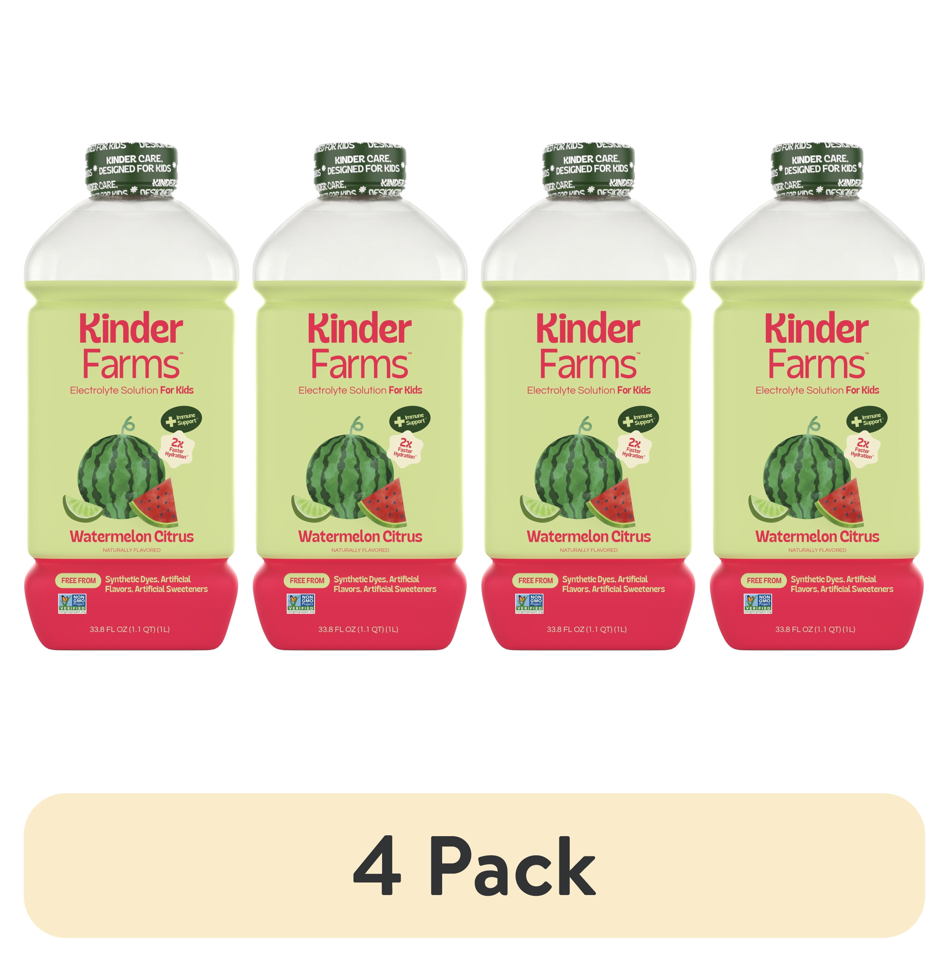 (4 pack) Kinderfarms KinderLyte Natural Ready-to-Drink Electrolyte Solution, Watermelon Citrus, 33.8 fl oz Bottle