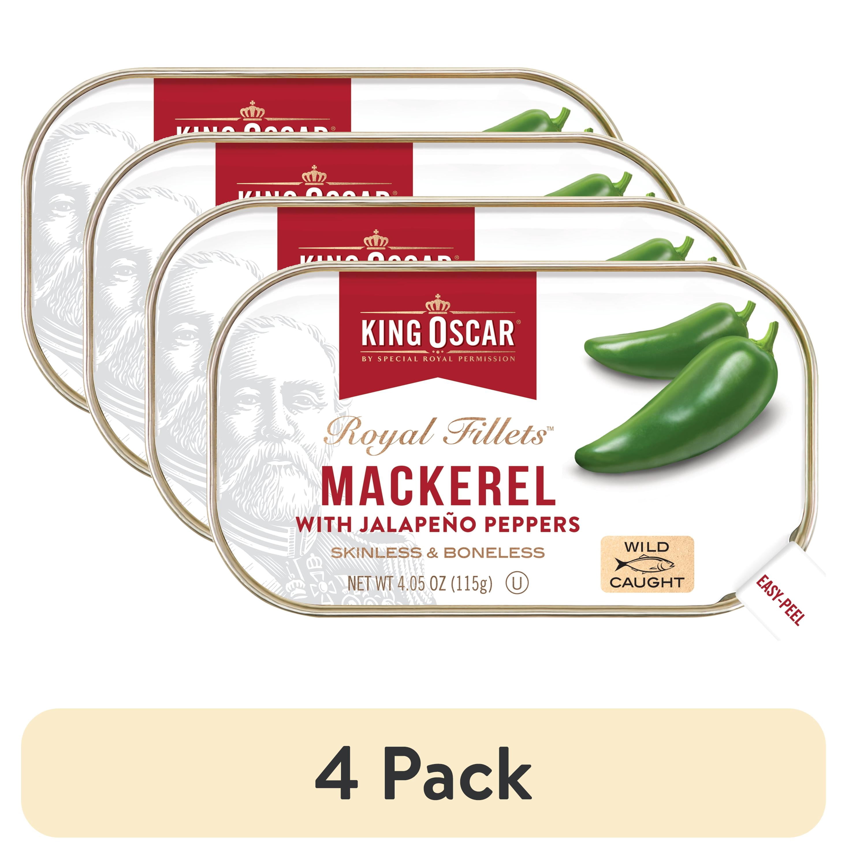 (4 pack) King Oscar Wild Caught Mackerel in Olive Oil with Jalapeño Peppers 4.05 oz