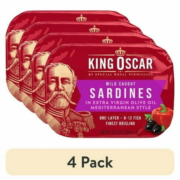 (4 pack) King Oscar Wild Caught Sardines in Extra Virgin Olive Oil, Mediterranean Style 3.75 oz