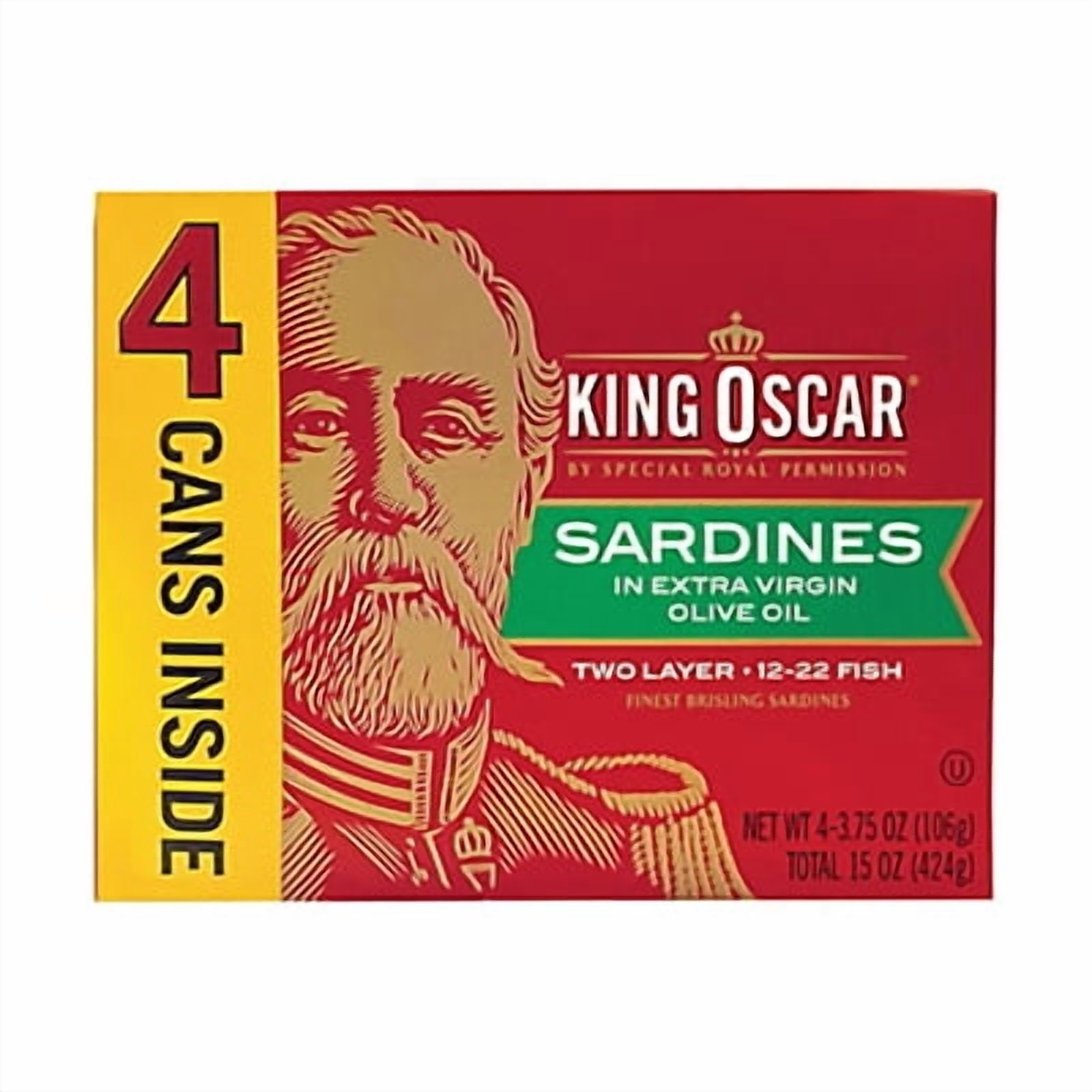 (4 pack) King Oscar Wild Caught Brisling Sardines in Extra Virgin Olive with Hot Jalapeño Peppers 3.75 oz
